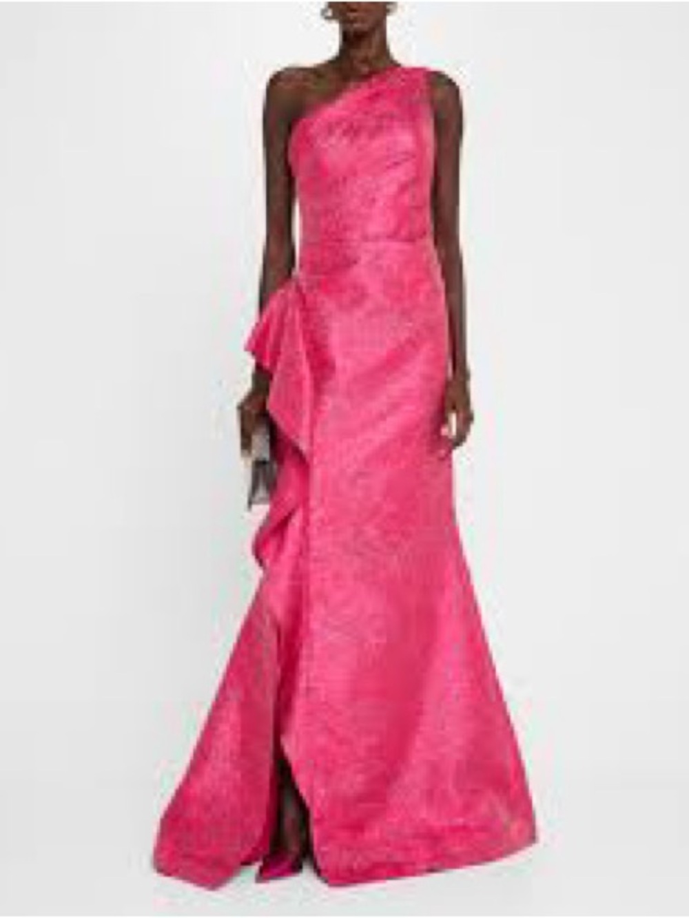 NEW WITH TAGS hot pink one-shoulder metallic jacquard gown by Teri Jon
